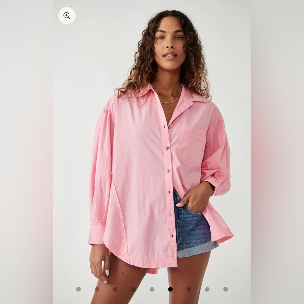 Free People Happy Hour Solid Shirt Pink Sz Large